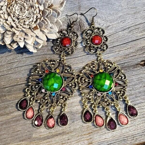 Vintage Neo Victorian Glam Long Faux Stone Dangle Earrings